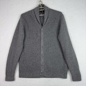 GANT Fisherman Cardigan Men 2XL Gray Lambswool Shawl Collar Grandpa Knit Sweater